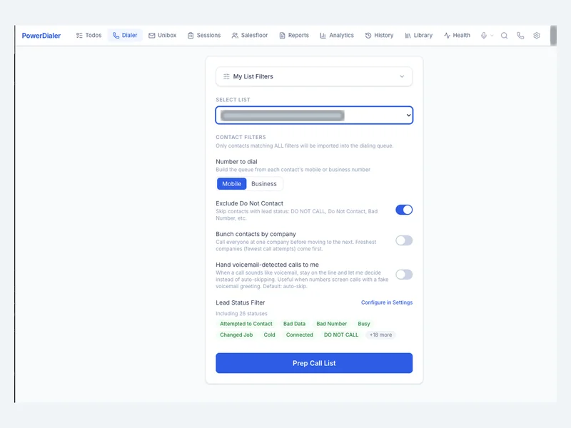 A central workspace for preparing and starting calls.